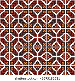 Padrão de Pixel Repetitivo de Telha Geométrica Pixelizada com Motivos Étnicos e Estilo de Arte Popular