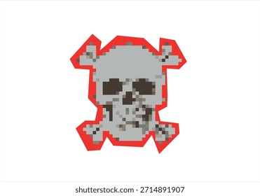 Pixelated Glitch Calavera y Calavera. 8 bits. Desarrollo de juegos, App móvil. Ilustración vectorial aislada.	
