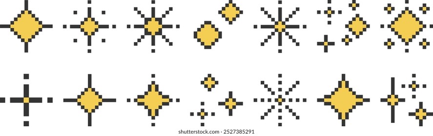 Pixelated Glitter Design Vector Icon Design Set Yellow Line Paint Pop Retro Game