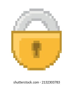 pixelated golden padlock over white