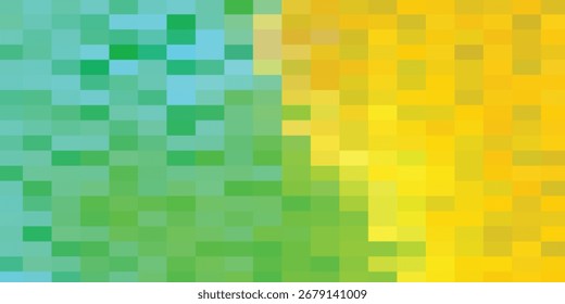Pixelated gradient background with shades of green, blue, and yellow.