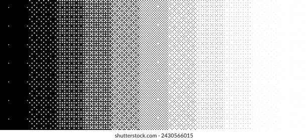 Pixelated gradient texture. Black dithered gradation background. Retro bitmap video game wallpaper. Halftone 8 bit overlay. Vintage rectangle pixel art print. Vector striped fading backdrop