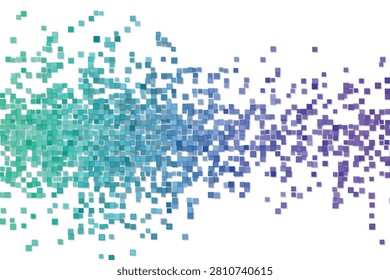 Pixelated gradient transition between teal and violet color clusters pixelart