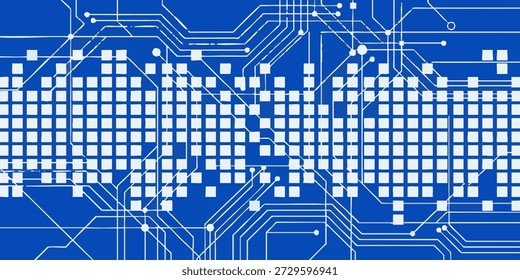 Pixelated gradient transitioning from blue to white, showcasing a digital art piece with a modern aesthetic and abstract visual effect, Geometric pattern of scattered blue squares in a modern abstract design viewed from directly above, A pixelated wave pattern illustration with geometric shapes in various shades of blue gradient, viewed from a straightforward perspective