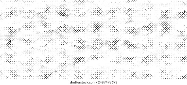 Pixelated grain texture bitmap. Dither grunge background. Abstract dotted glitchy pattern. Video game screen wallpaper. Comic halftone overlay. Retro pixel art backdrop. Rough speckles effect vector