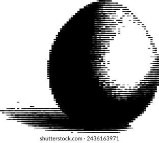 Pixelated grayscale image of an egg standing upright.
