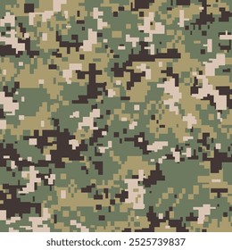 Pixelated green camouflage background. Seamless Tileable Pattern. Vector illustration.