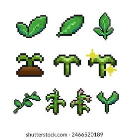 pixelated green greenery sprout leaf pixel art game items nature