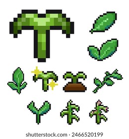 pixelated green greenery sprout leaf pixel art game items nature