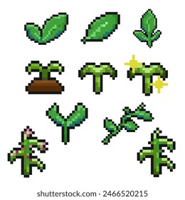 pixelated green greenery sprout leaf pixel art game items nature