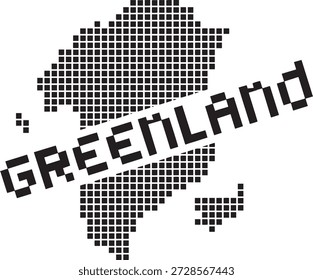 Diseño pixelado de la tipografía del mapa de Groenlandia con la rejilla geométrica audaz para la identidad de la Tecnología de la marca digital y el concepto moderno de la geografía