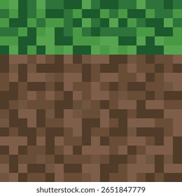Pixelated Ground Background. Soil and Grass Pixel Cover, Wallpaper. Vector Illustration.