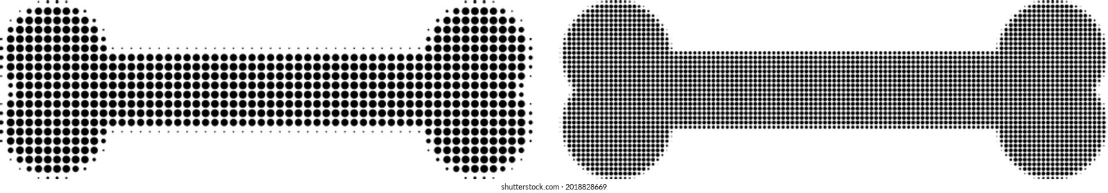 Pixelated halftone bone icon. Vector halftone mosaic of bone icon formed of round dots.