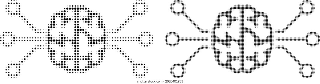 Pixelated Halftone Brain Circuit Icon. Vector Halftone Concept Of Brain Circuit Icon Organized Of Spheric Pixels.