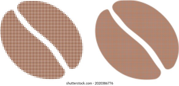 Icono de media tonalidad de grano de café. Patrón de semitono vectorial del icono de judía de café formado por píxeles de círculo.