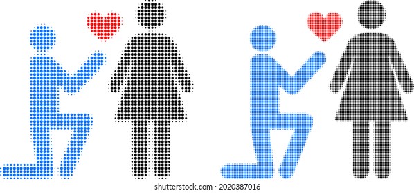 Icono de personas de compromiso medio tono pixelado. Patrón vectorial de media tonalidad de personas de compromiso icono construido con puntos de círculo.