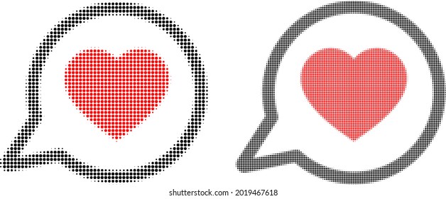 Pixelated halftone favorite message icon. Vector halftone collage of favorite message icon organized of circle dots.