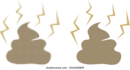 Icono de mierda de semitono difamado. Composición de semitono vectorial del ícono de mierda fetid hecho de puntos esféricos.