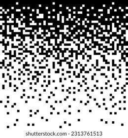 Pixelated halftone gradient noise. Fading pixel texture. Dissolving black and white wallpaper. Square vector background. Monochrome vertical backdrop.