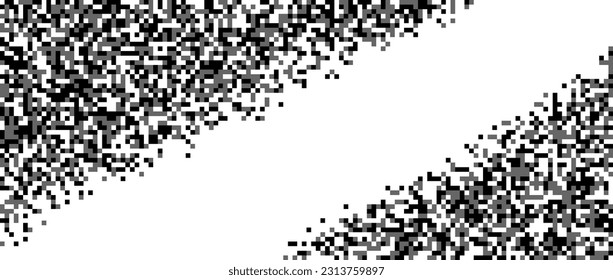 Papel de fondo de fondo de degradado de medio tono pixelado. Disminución de la textura de píxeles diagonales. Disolver el fondo de grano de ruido blanco y negro. Fondo vectorial grueso