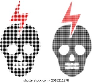 Pixelated halftone mortal electricity icon. Vector halftone pattern of mortal electricity icon formed of round dots.