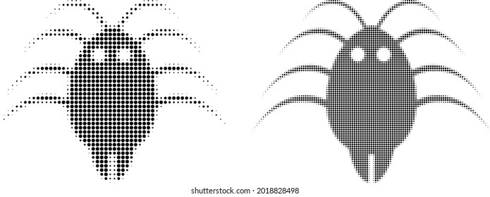 Icono de parásito de medio tono pixelado. Concepto vectorial de medio tono de icono parásito diseñado de puntos esféricos.