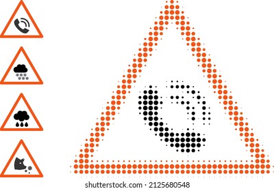 Icono de advertencia de llamadas a medio tono y iconos de bonificación. Mosaico vectorial medio tono del icono de aviso de llamada telefónica diseñado de elementos esféricos.