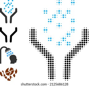 Pixelated halftone powder funnel icon, and source icons. Vector halftone collage of powder funnel icon combined of spheric items.