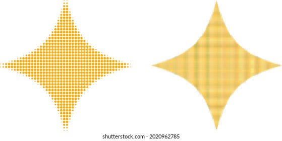 Pixelated halftone space star icon. Vector halftone mosaic of space star symbol made of spheric items.