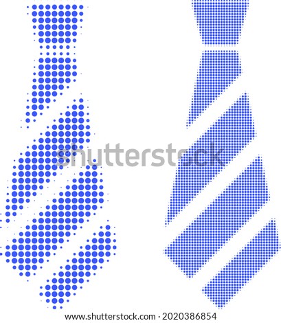 Pixelated halftone striped tie icon. Vector halftone mosaic of striped tie icon combined from round pixels.