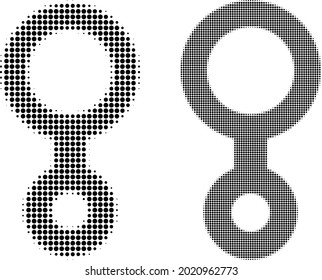 Icono de símbolo de tercer género de medio tono pixelado. Mosaico vectorial medio tono del icono del tercer símbolo de género hecho de los elementos del círculo.