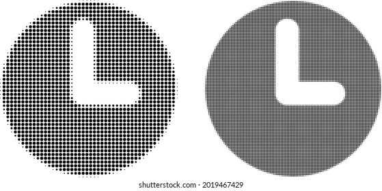Pixelated halftone time icon. Vector halftone mosaic of time icon made of spheric pixels.