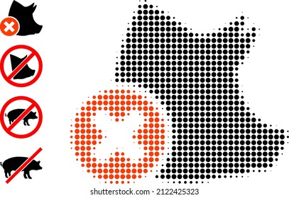 Pixelated halftone wrong pork icon, and bonus icons. Vector halftone pattern of wrong pork icon composed of spheric dots.