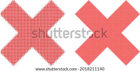 Pixelated halftone x-cross icon. Vector halftone collage of x-cross icon formed of round points.