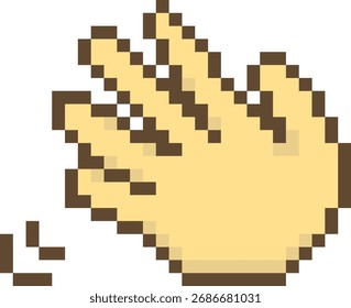 Una mano pixelada aplaudiendo con líneas de movimiento visibles en estilo retro. El gesto se representa con píxeles en bloque creando un efecto digital nostálgico. Ilustración vectorial de dibujos animados.