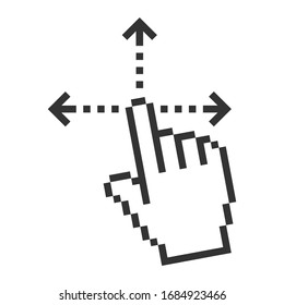 Pixelated hand cursor with dotted line arrows pointing in different directions, Drag / Move icon