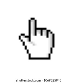 Pixelated hand cursor icon. Vector stock.