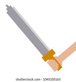 pixelated hand holding sword weapon video game