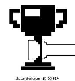 pixelated hand holding trophy cup game