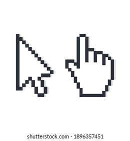 Pixelated Hand And Mouse Cursor. Vector.