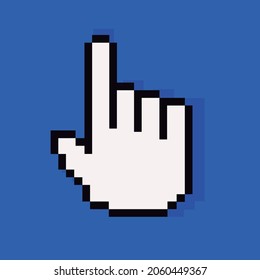 pixelated hand over a blue background