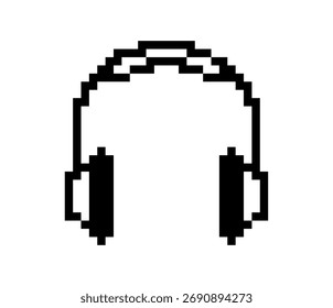 Gráfico de auriculares pixelados con píxeles visibles sobre un fondo blanco liso