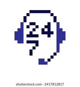 Pixelated headphones simple icon. Friendly customers communication. Customer-oriented chatbot illustration. Bot support live chat. 24 hours a day 7 days a week customer help support. Online assistance
