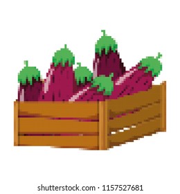 pixelated healthy eggplants vegetables inside wood basket