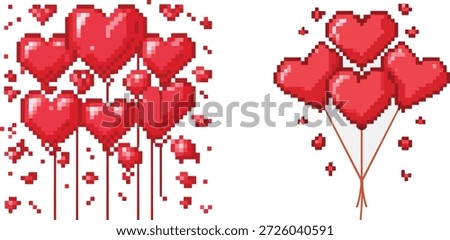 pixelated heart balloons in red