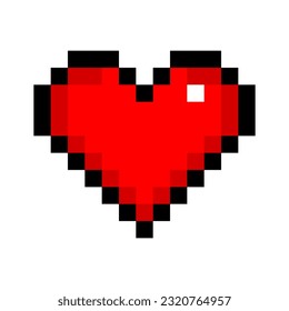 Pixel-Herzsymbol. Digitale Liebe, Zuneigung, Romantik, Emotionen, Technik, Pixelkunst, Retro, Nostalgie, digitaler Ausdruck, Symbol, 8-Bit. Vektorsymbol für Unternehmen und Werbung