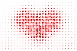 Pixelated Heart Pattern As A Background. Red Heart With Halftone Effect For Your Design