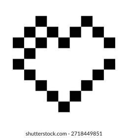 Una forma de corazón pixelada formada de cuadrados a cuadros en blanco y negro