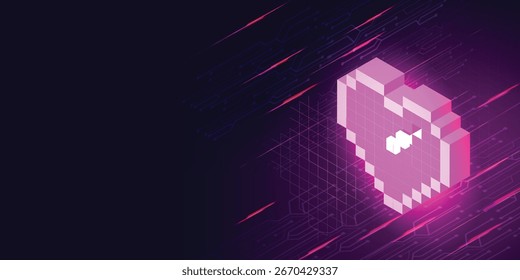 Pixelated Heart Shield on Digital Background Technology healthy medical Treat heart disease