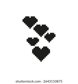 Pixelated Hearts Cluster Icon. Love, Affection, And Romantic Symbol In Retro Gaming Style. Nostalgic And Emotional Expression. Isolated Vector Illustration.